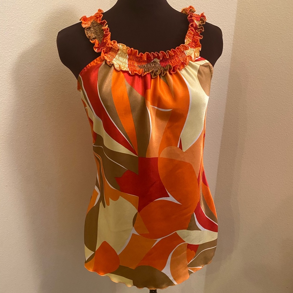 Be Yourself orange & gold sleeveless blouse Size M